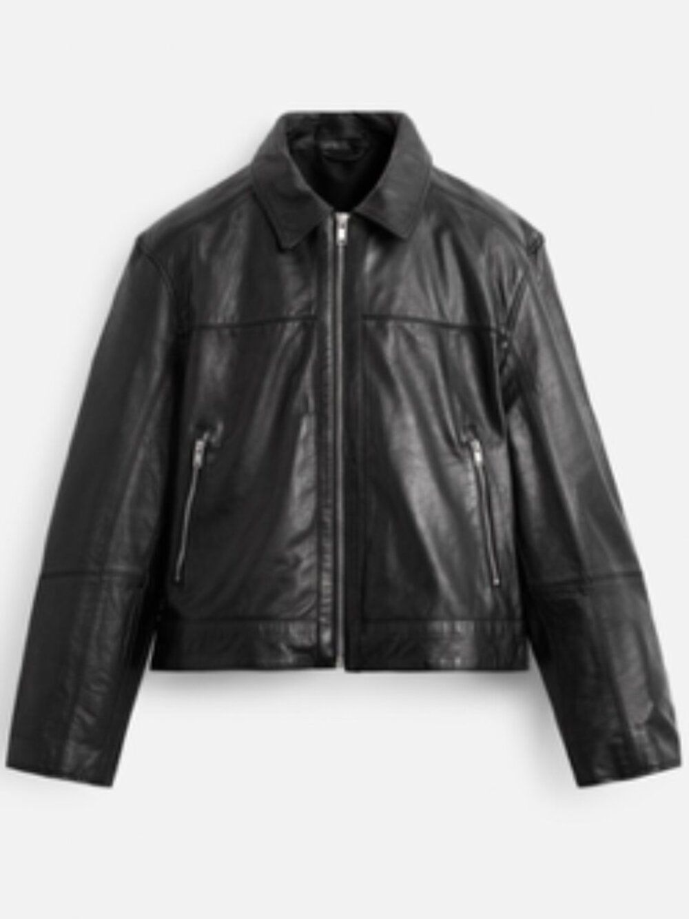 Zara Men's Black Genuine Leather Zip Front Zip Sleeve Jacket
